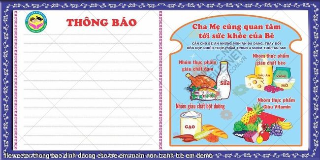 file vector thong bao dinh duong cho tre em mam non tranh tre em